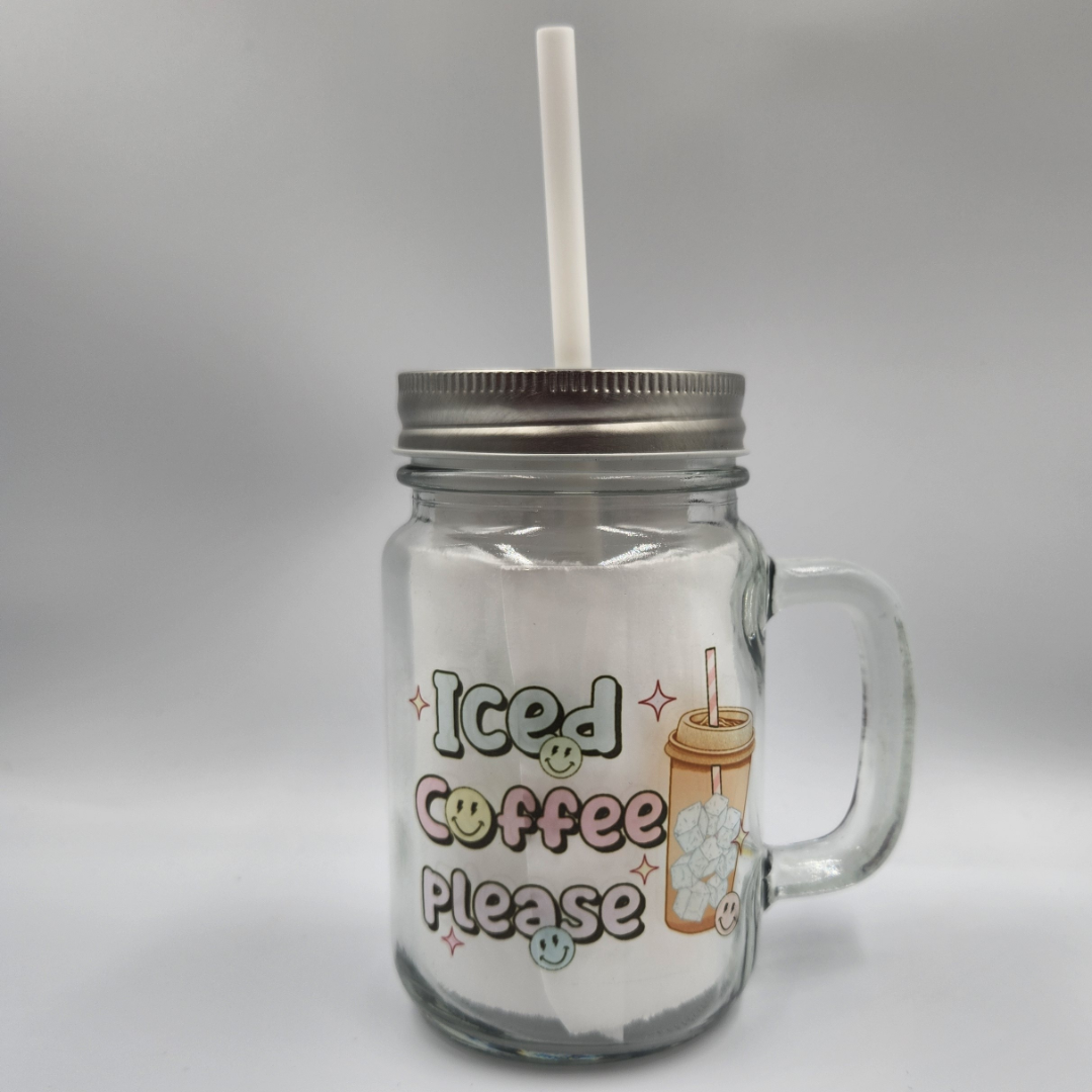 Iced Coffee Please 12oz Mason Jar Glass