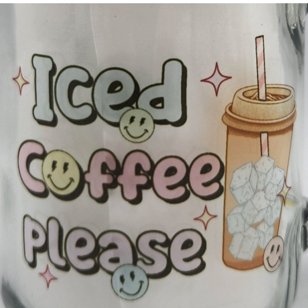 Iced Coffee Please 12oz Mason Jar Glass