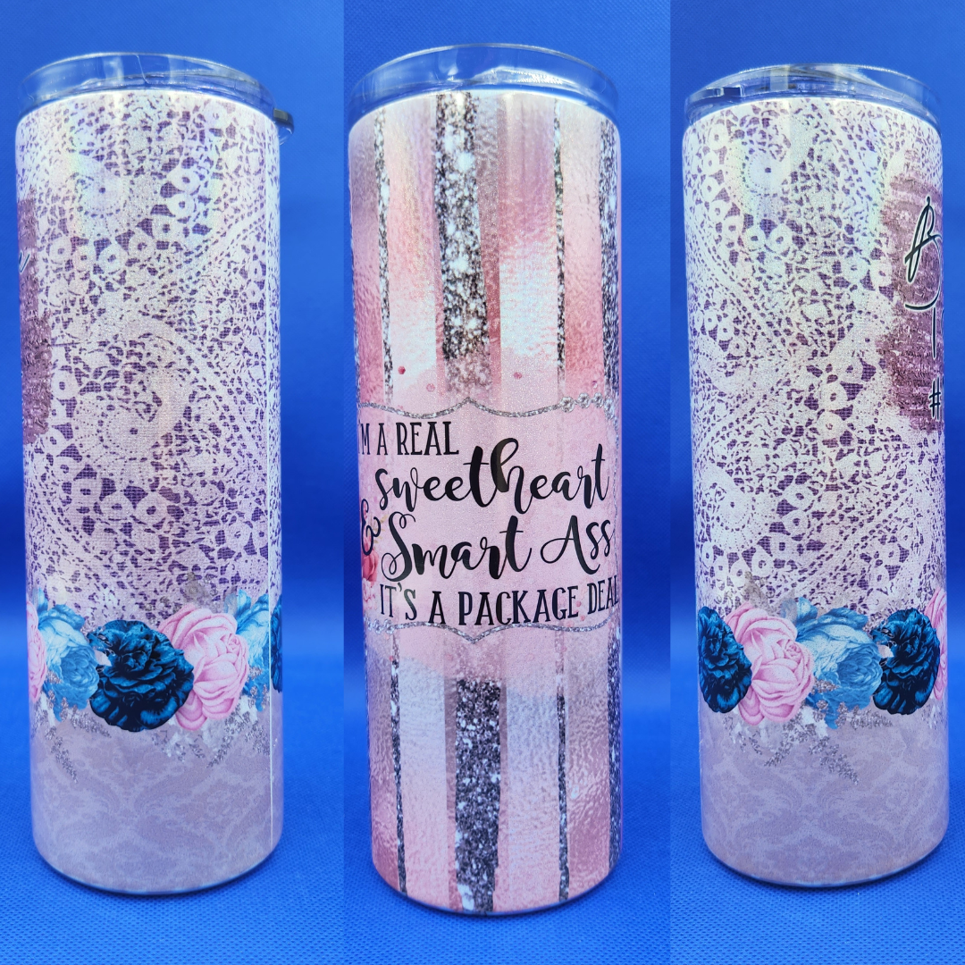 20 oz Glitter Tumbler - Sweetheart and a Smartass