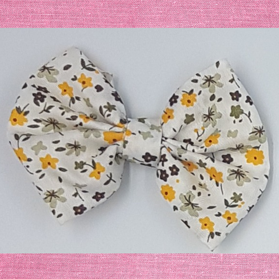 Spring Flower Hair Bow - Yellow/Brown