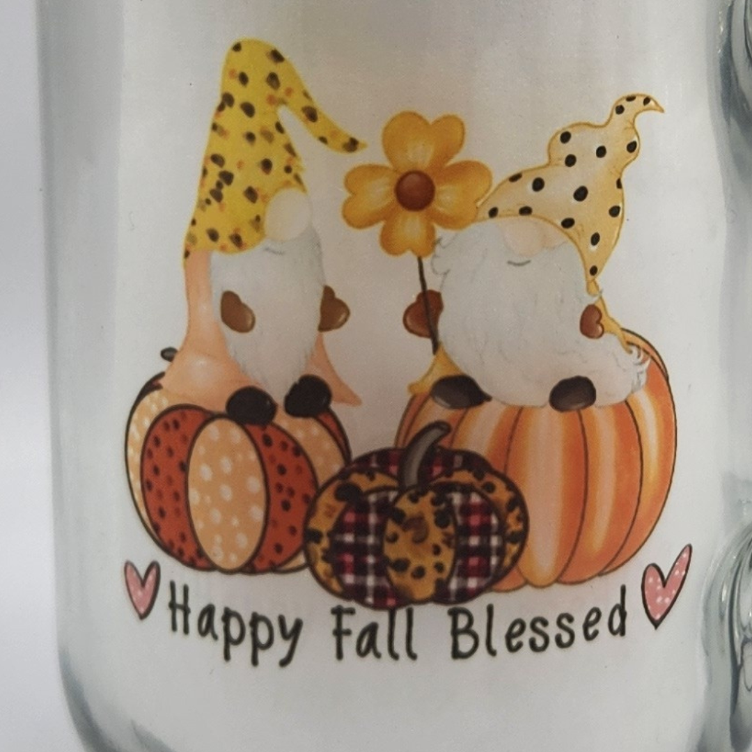 Happy Fall Blessed 12oz Mason Jar Glass