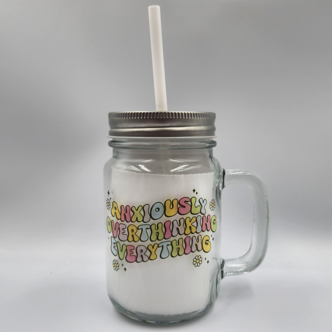 Anxiously Overthinking Everything 12oz Mason Jar Glass