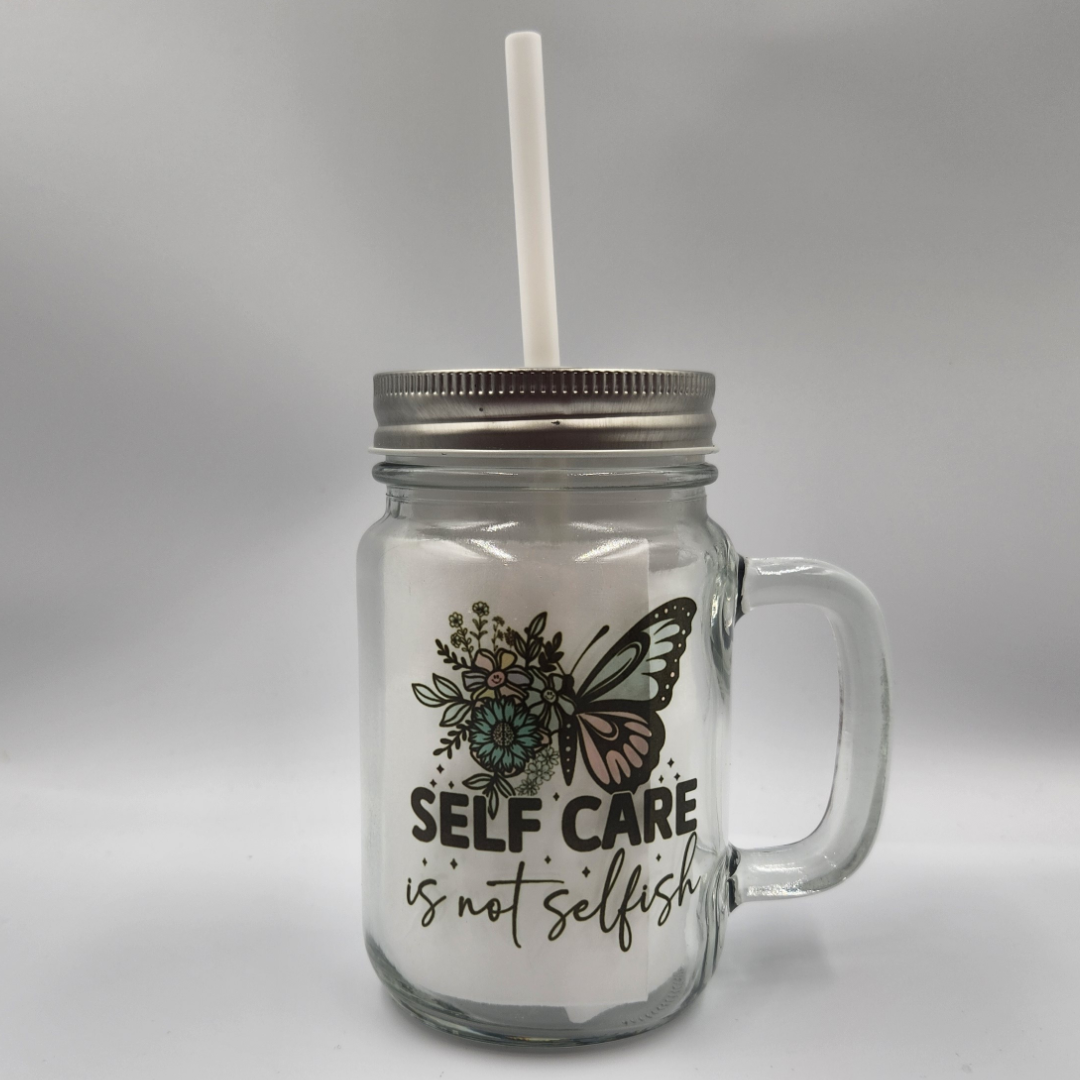 Self Care 12oz Mason Jar Glass