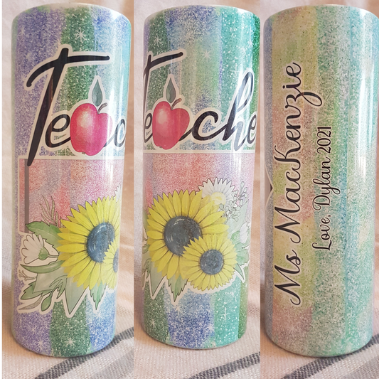 20 oz Teacher Tumbler with Sunflowers