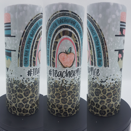 20 oz Teacher Tumbler - Boho Rainbow